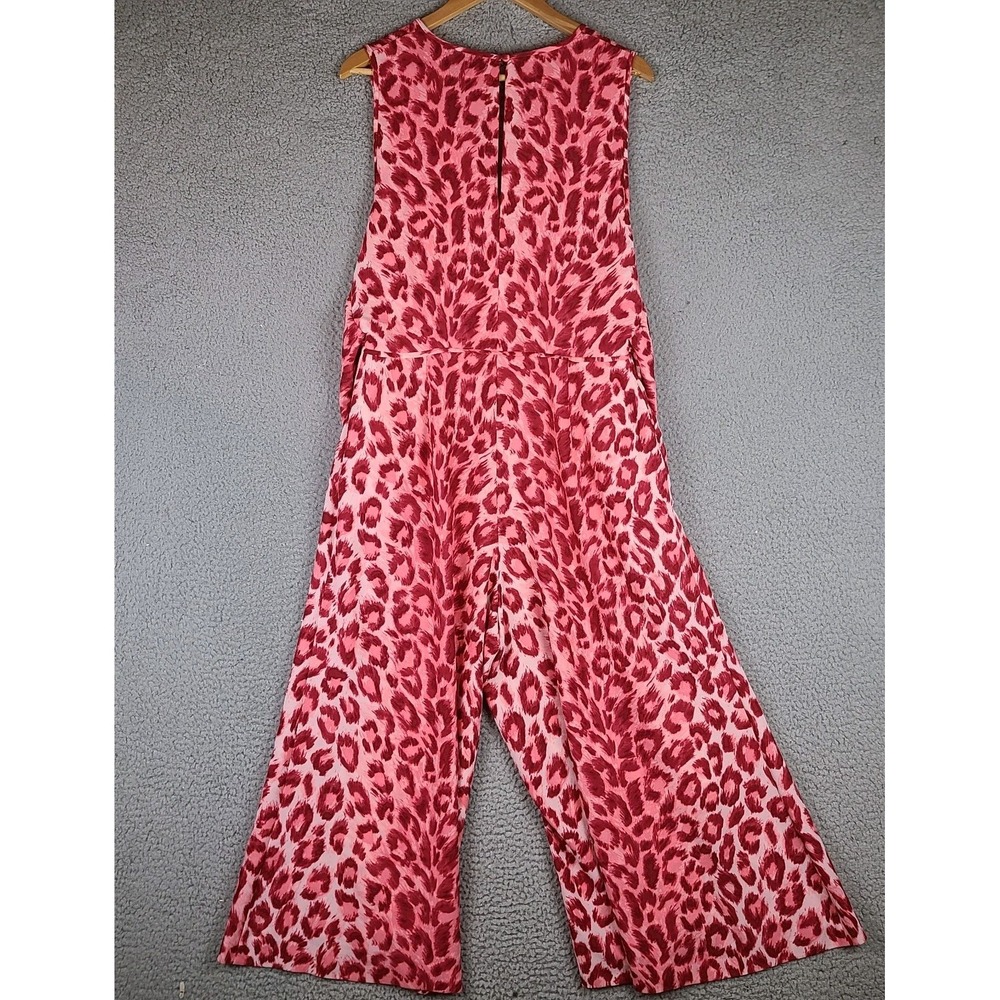 Kate Spade Panthera Tie Waist Wide Leg Jumpsuit Pink Animal Print Size Large - Picture 5 of 9